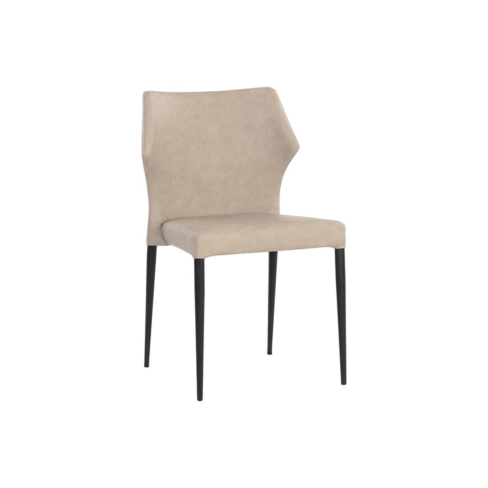 Additional view of James Stackable Dining Chair in beige and taupe, featuring matte upholstery finish and armless.