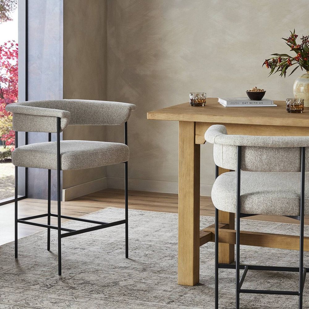 Additional view of Soraya Counter Stool in light camel and black.