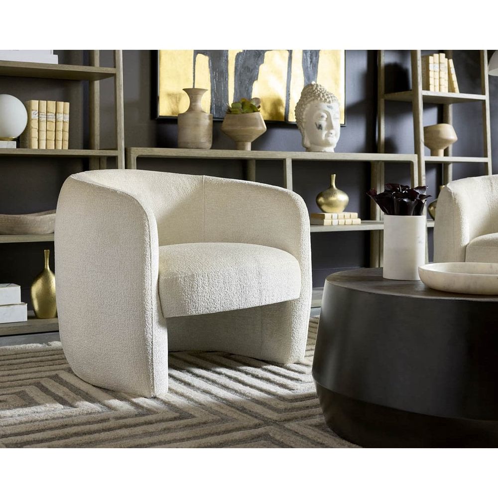 Additional view of Mircea Lounge Chair in ivory and off-white, featuring matte soft pile and fixed wraparound arms.