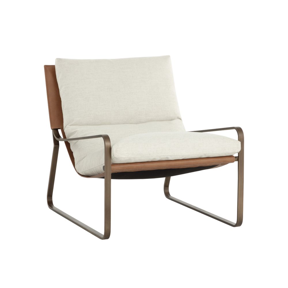 Lounge Chairs Zancor Lounge Chair - Antique Brass - Geralt Linen / Tan Leather