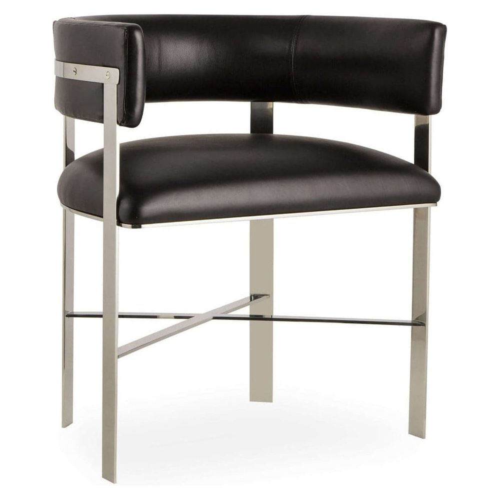 Kelly Hoppen Art Dining Chair - Black Leather/ Stainless Steel-Sonder-FIC2060-Dining Chairs-1-France and Son