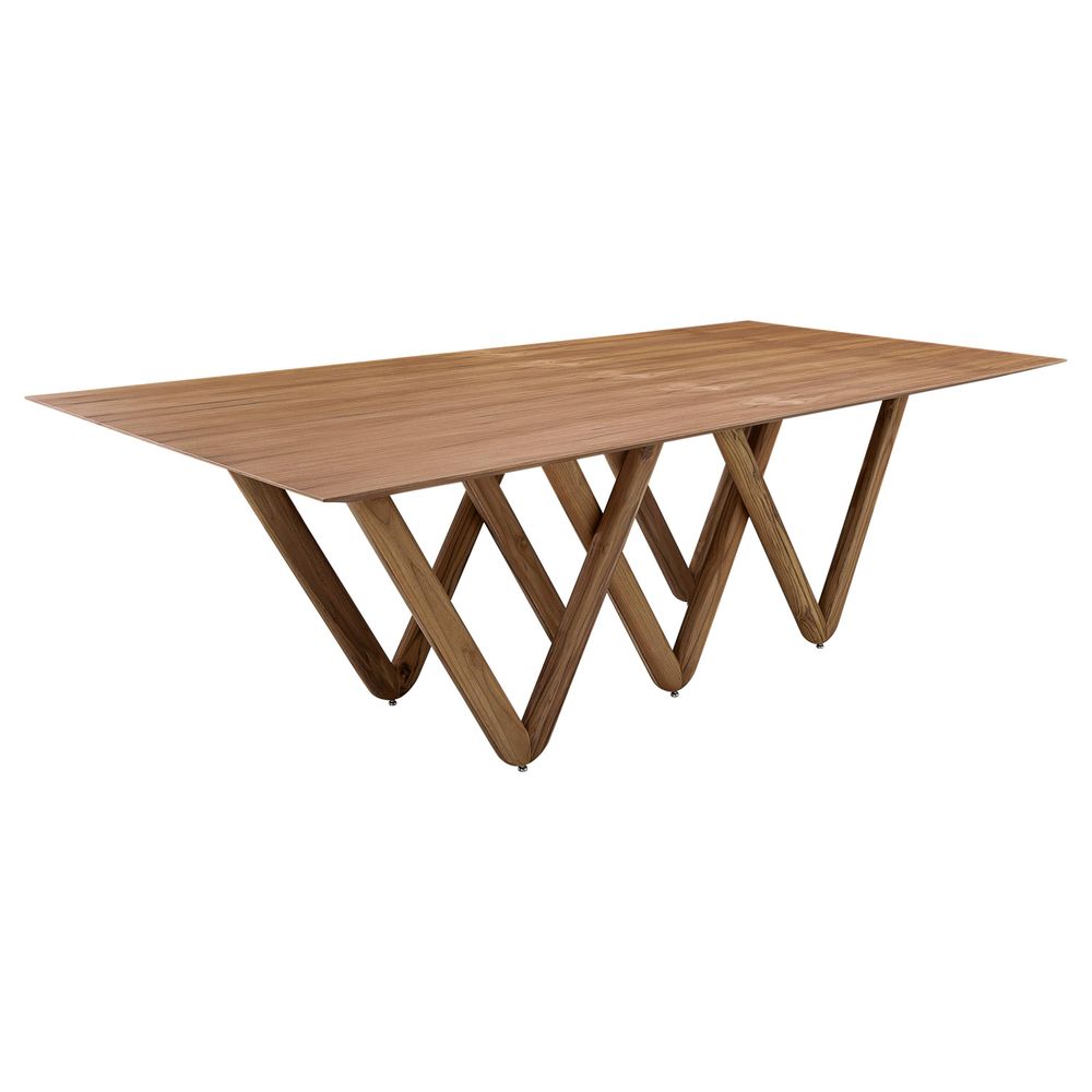 Additional view of Dablio 98" Teak Dining Table in medium teak brown and warm honey brown.