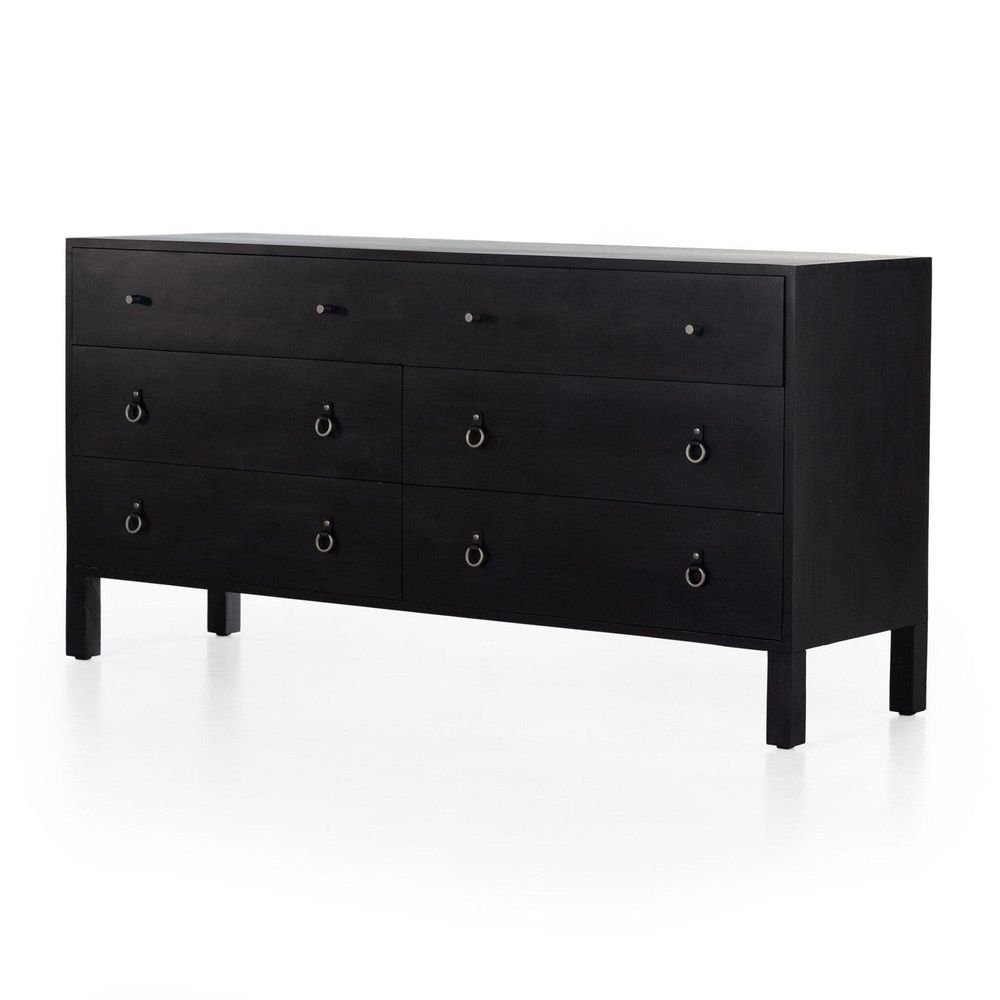 Additional view of Isador 6 Drawer Dresser in black and natural wood tan, featuring matte finish and six drawers.