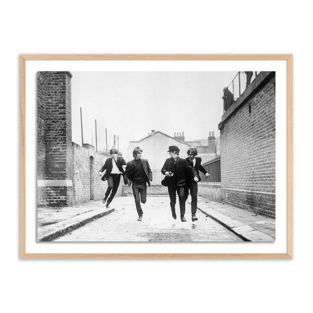 Wall Art The Beatles Running In A Hard Day'S Night - 40"X30" - White Oak