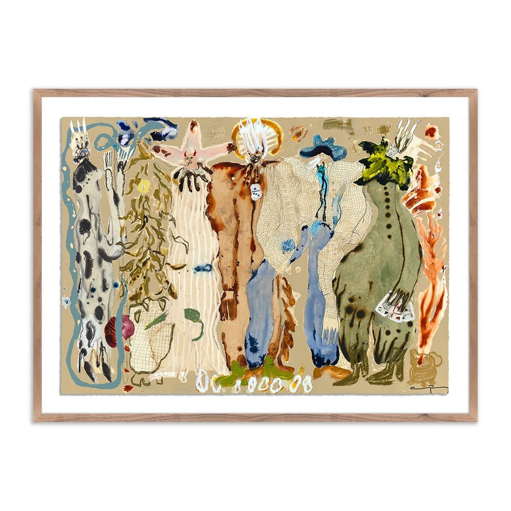 Wall Art Blue Eyed Snake Woman By Caroline Pinney - 40"X30" - Rustic Walnut