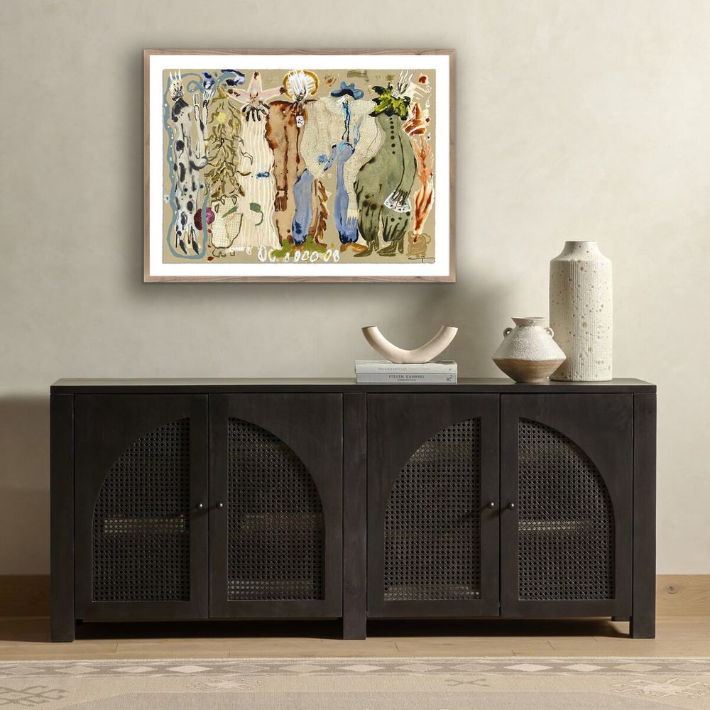 Wall Art Blue Eyed Snake Woman By Caroline Pinney - 40"X30" - Rustic Walnut