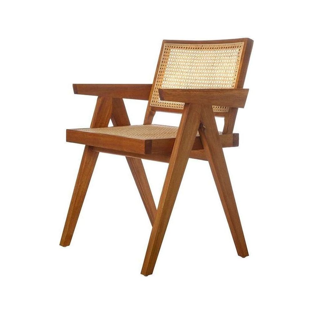 Mid Century Hand Cane Jeanneret Armchair-France & Son-FL1316NTRL-Dining Chairs-1-France and Son
