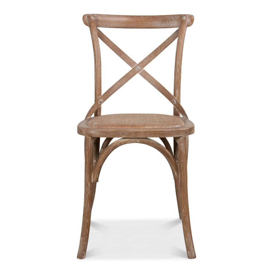 Tuileries Side Chair, shown in light brown and warm taupe with wood, cane, and a cane woven seat.
