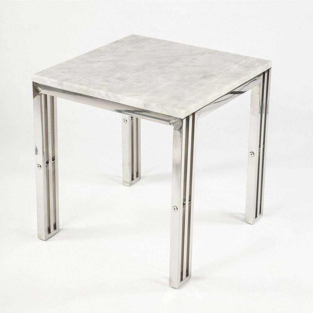 Contemporary Ginette End Table With Carrara Marble and Stainless Steel Frame