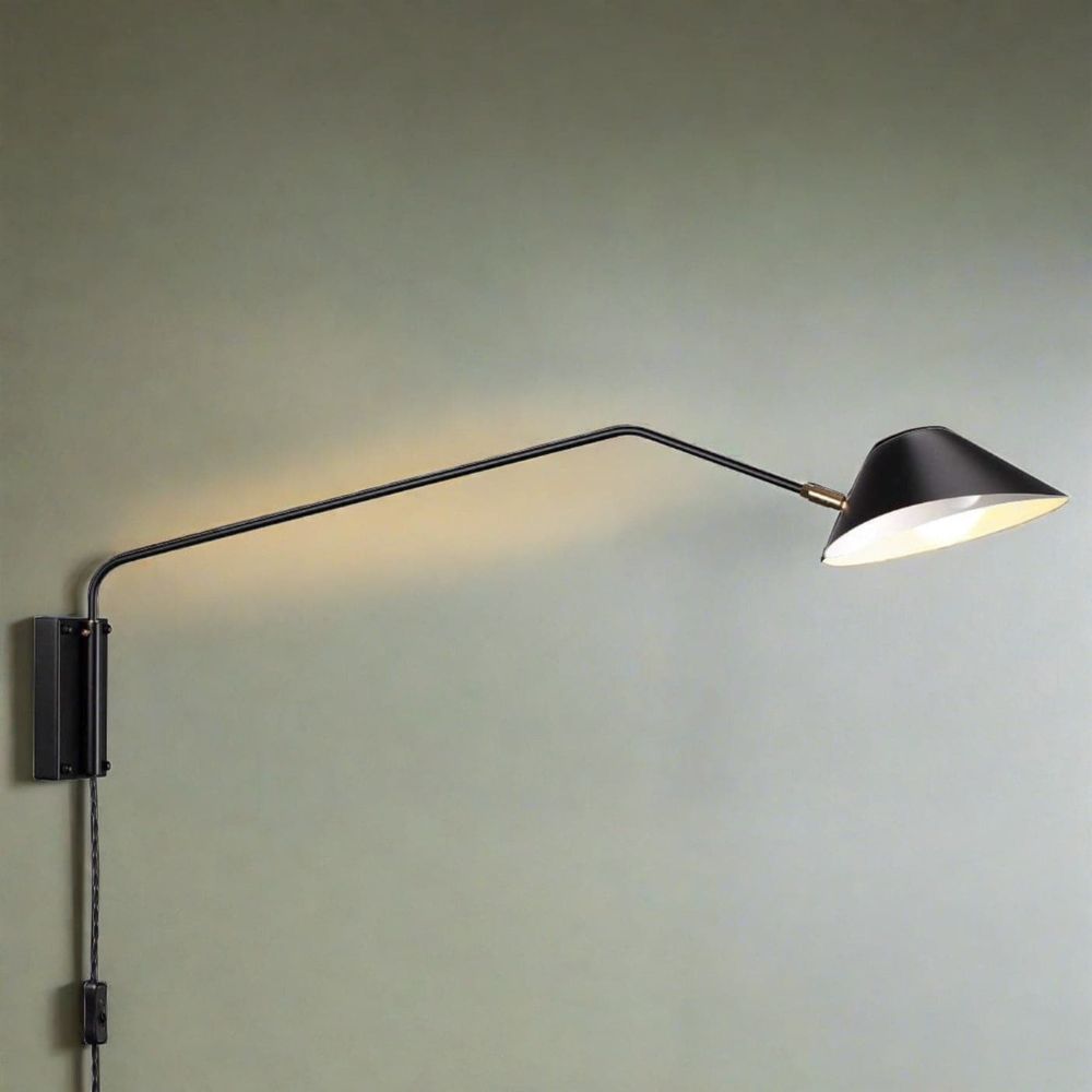 Mid Century Chapeau Long Rotating Wall Sconce-France & Son-LBW094CBLK-Wall LightingBlack-1-France and Son