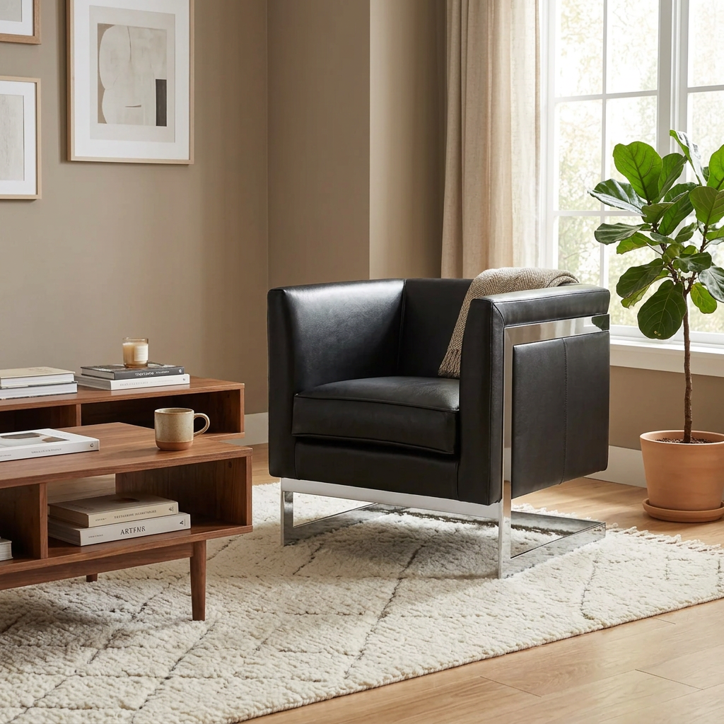 Soho Armchair - Black Leather-Sunpan-FAC1430BLK-Lounge Chairs-1-France and Son
