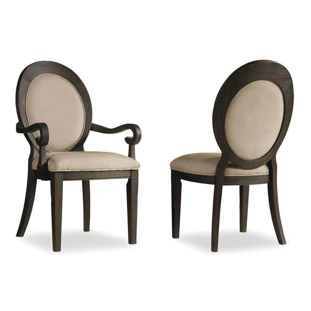 Corsica Dark Oval Back Side Chair, shown in dark espresso brown and warm beige with wood and upholstery fabric.