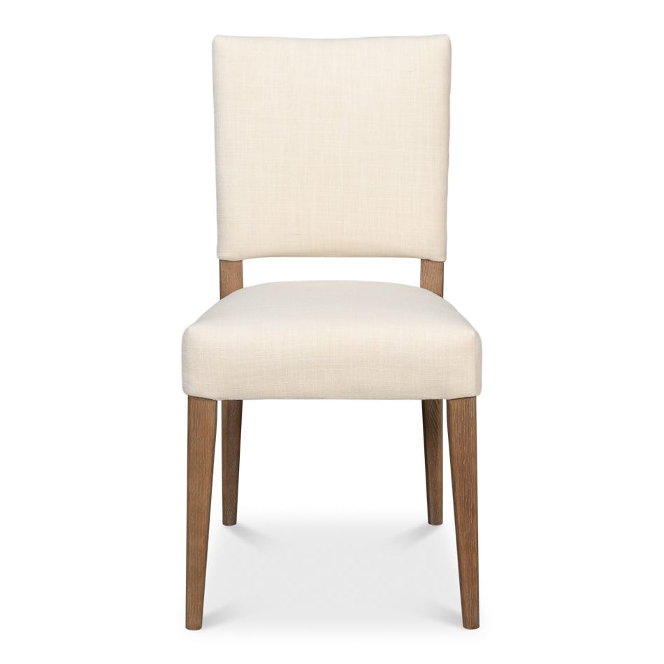 Bauhaus Side Chair, shown in cream and medium brown with fabric, wood, and armless.
