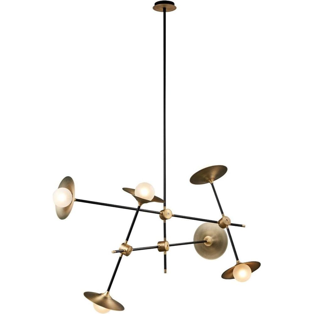Modern Collared Baton Chandelier - Large-France & Son-LM3596PBLKBRS-Chandeliers-1-France and Son