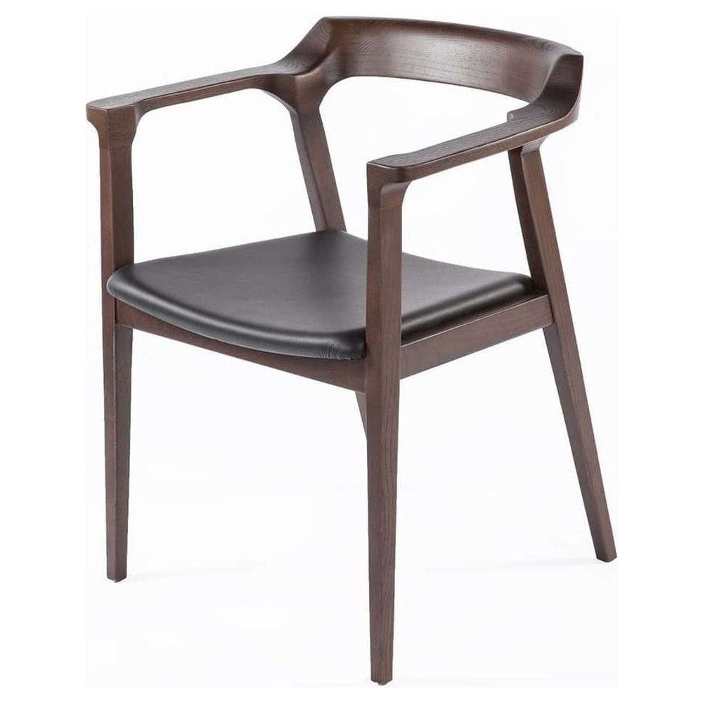 Modern Kaiser Arm Chair - Black Leather and Dark Walnut Finish
