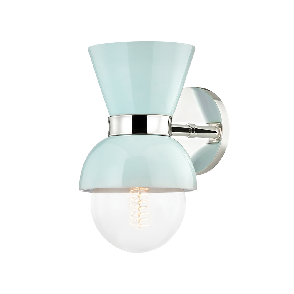 Gillian 1 Light Wall Sconce-Mitzi-HVL-H469101-PN/CRB-Outdoor Wall SconcesPolished Nickel / Ceramic Gloss Robins Egg Blue-2-France and Son