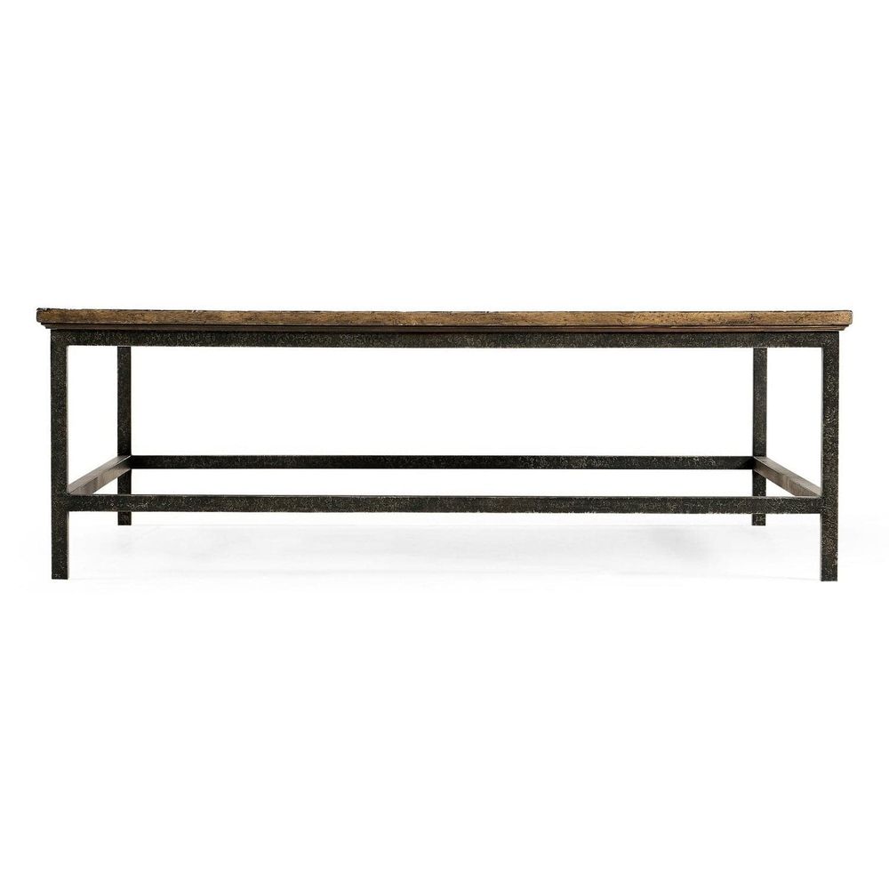 Additional view of Square Coffee Table with Iron Base by Jonathan Charles in medium brown and dark bronze.