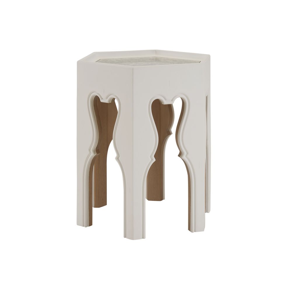 Side Tables Bilbao Hexagonal End Table With Buff Accents - Polo Mallet White