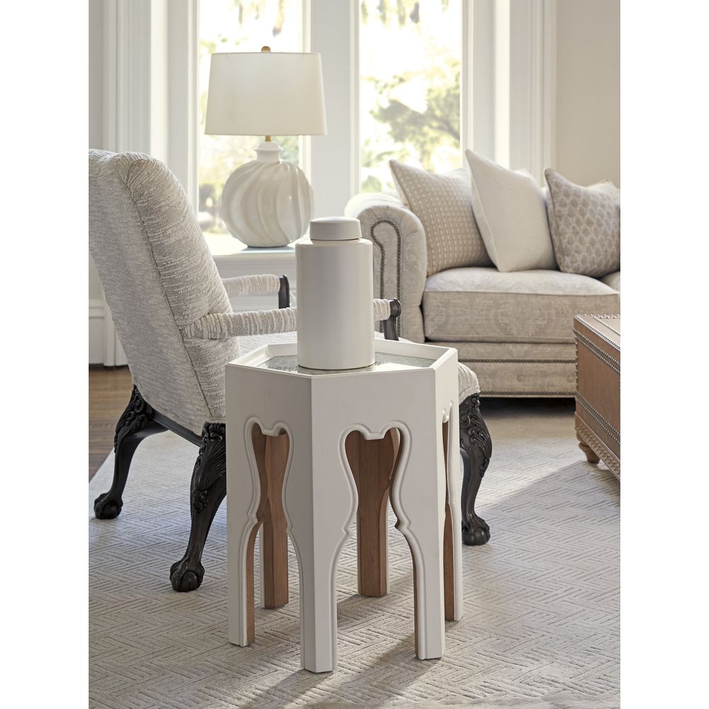 Side Tables Bilbao Hexagonal End Table With Buff Accents - Polo Mallet White