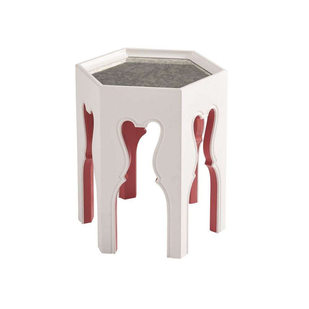 Side Tables Bilbao Hexagonal End Table With Coral Accents - Polo Mallet White