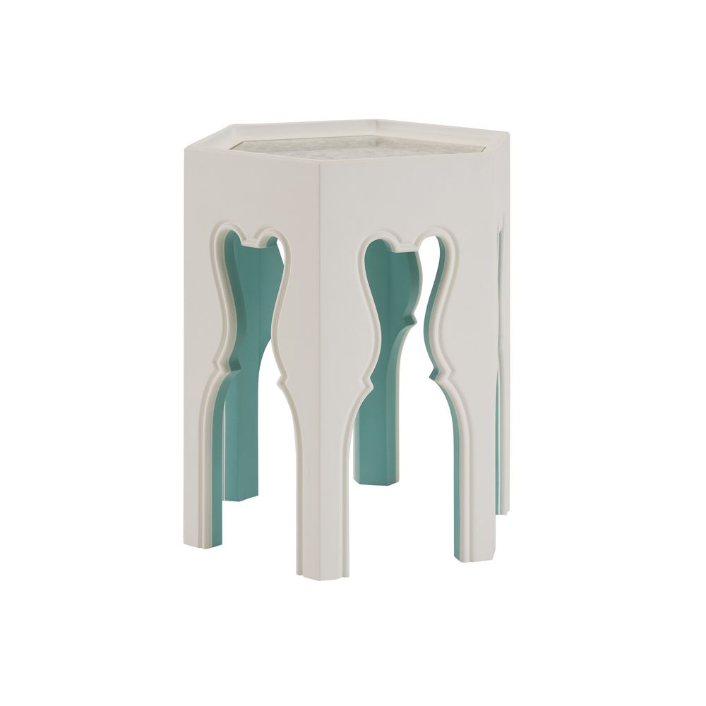 Side Tables Bilbao Hexagonal End Table With Teal Accents - Polo Mallet White