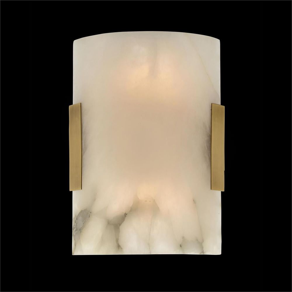 Arched Stone, Alabaster Wall Sconce, shown in cream and off-white with alabaster, brass, and wall-mounting hardware.