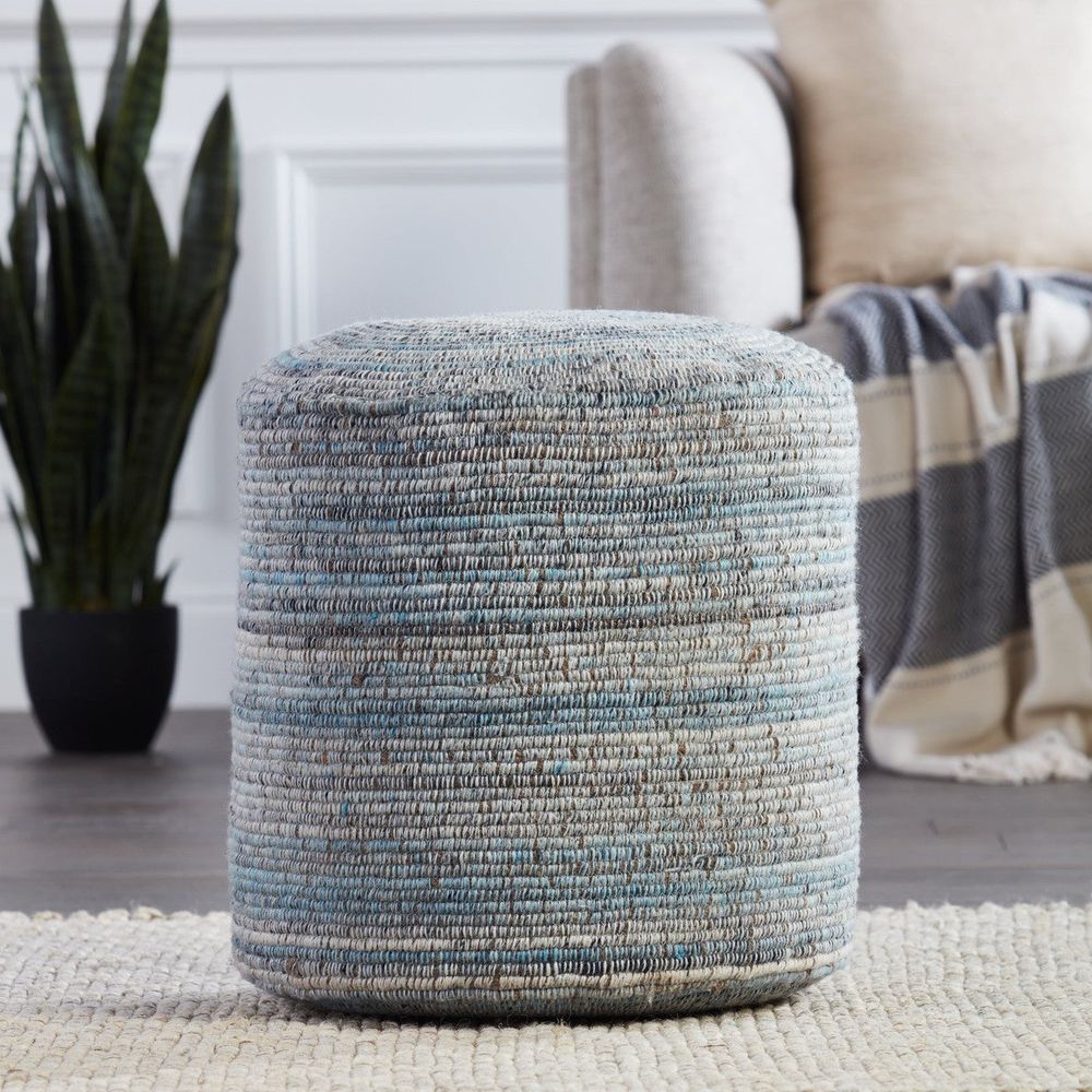 Poufs Valor Striped Light Blue/ Gray Cylinder Pouf