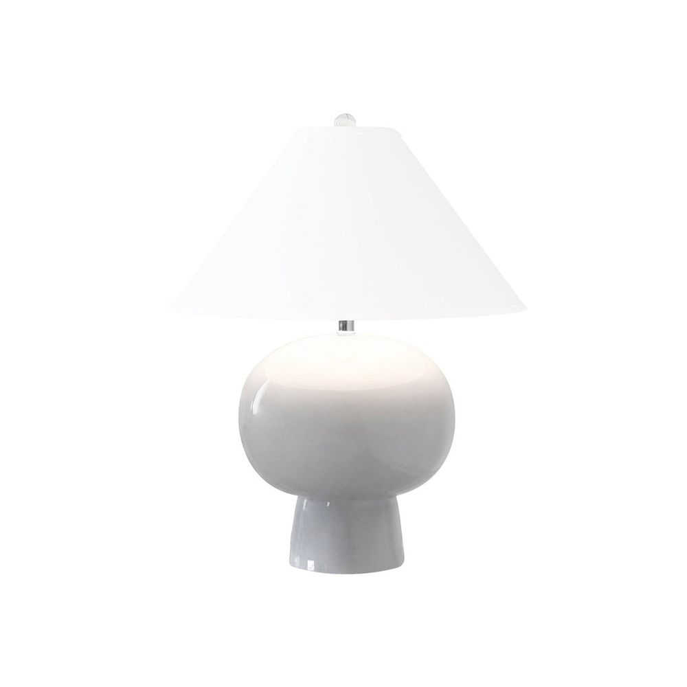 Table Lamps Annie - Bulb Shape Ceramic Table Lamp With White Linen Coolie Shade In Light Grey