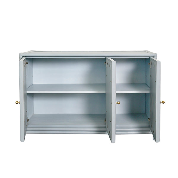 Aria Three Door Decorative Mirror Front Buffet In Rattan Painted Light Blue