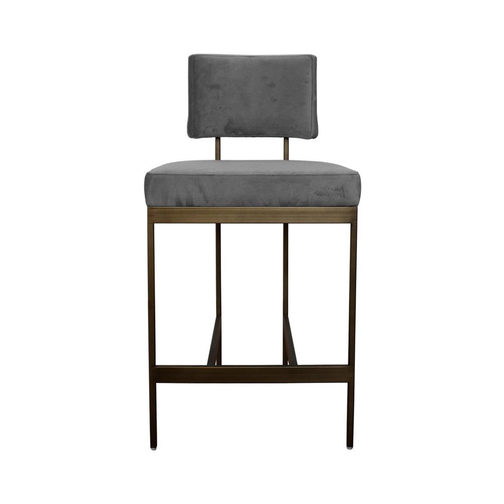 Bar & Counter Stools Baylor - Counter Stool With Bronze Base In Grey Velvet