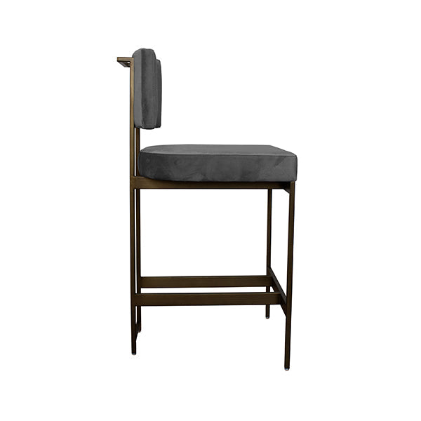 Bar & Counter Stools Baylor - Counter Stool With Bronze Base In Grey Velvet