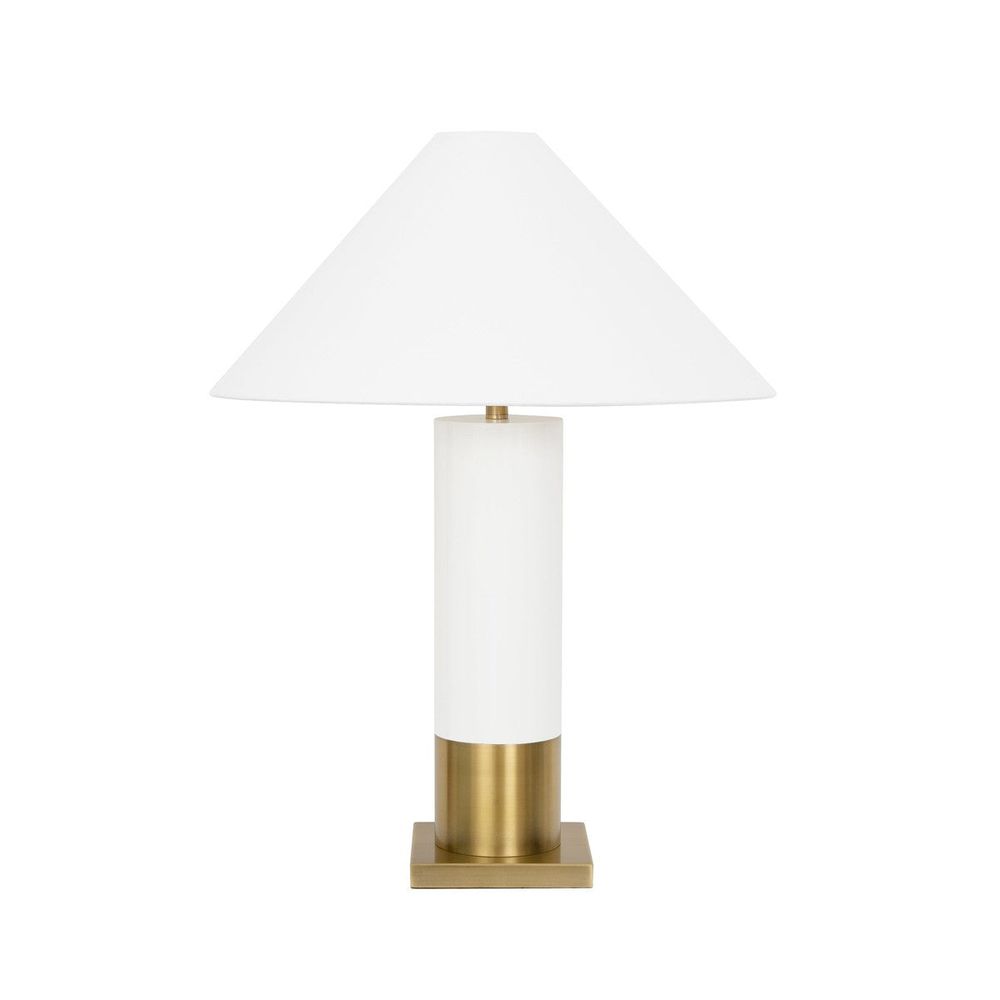 Table Lamps Bishop - Brushed Brass Base Table Lamp With White Linen Coolie Shade In White Lacquer