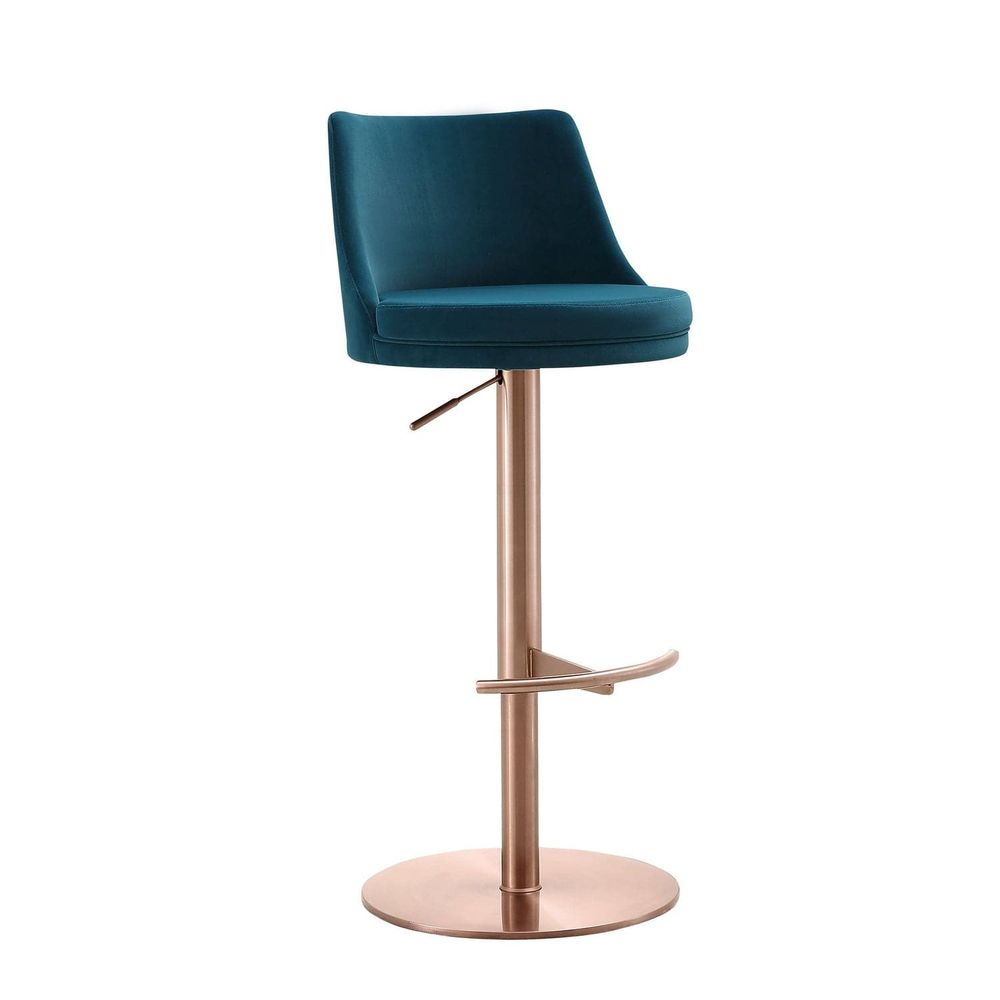 Carter Barstool-Whiteline Modern Living-WHITELINE-BS1715F-RGLD/BLU-Bar StoolsBlue Velvet-2-France and Son