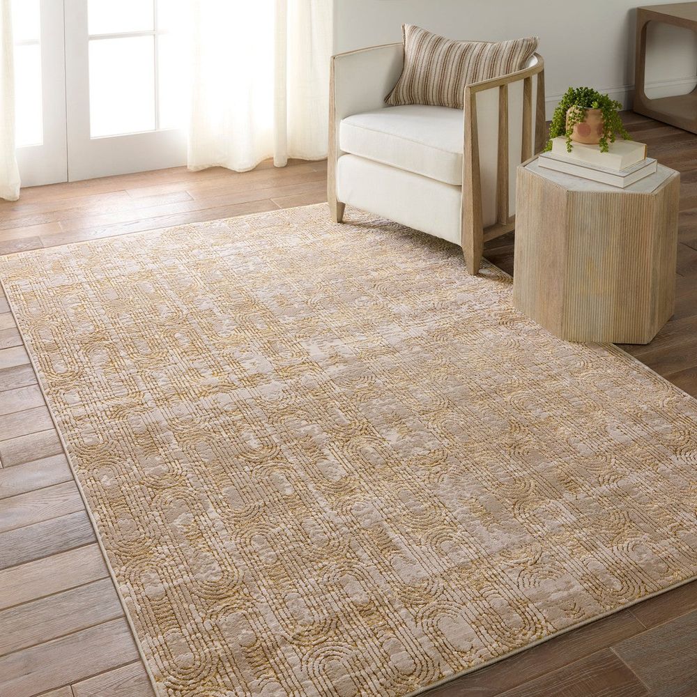 Zyphira Geometric Gold/ Taupe Runner Rug (3'3"X12')