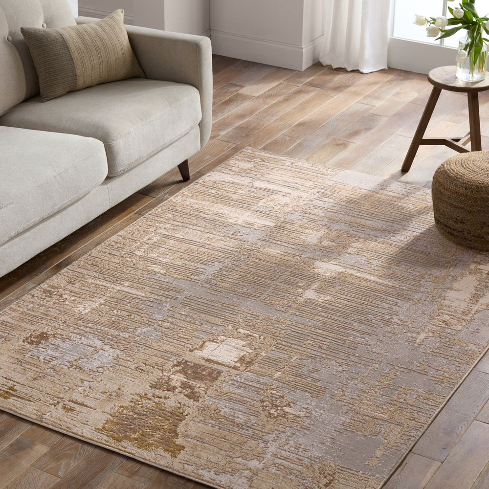 Breeze Abstract Gray/Brown Runner Rug (3'3"X12')