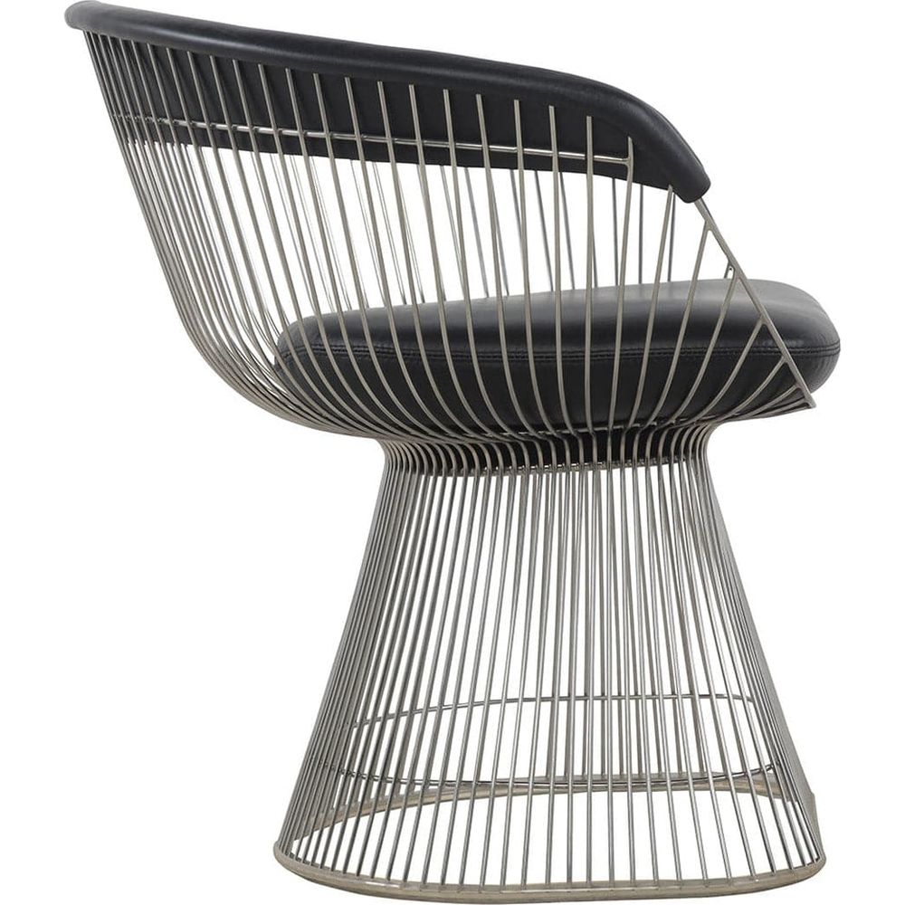Platner Arm Chair with Top Grain Leather-France & Son-FB5788CBLACK-Dining Chairs-3-France and Son
