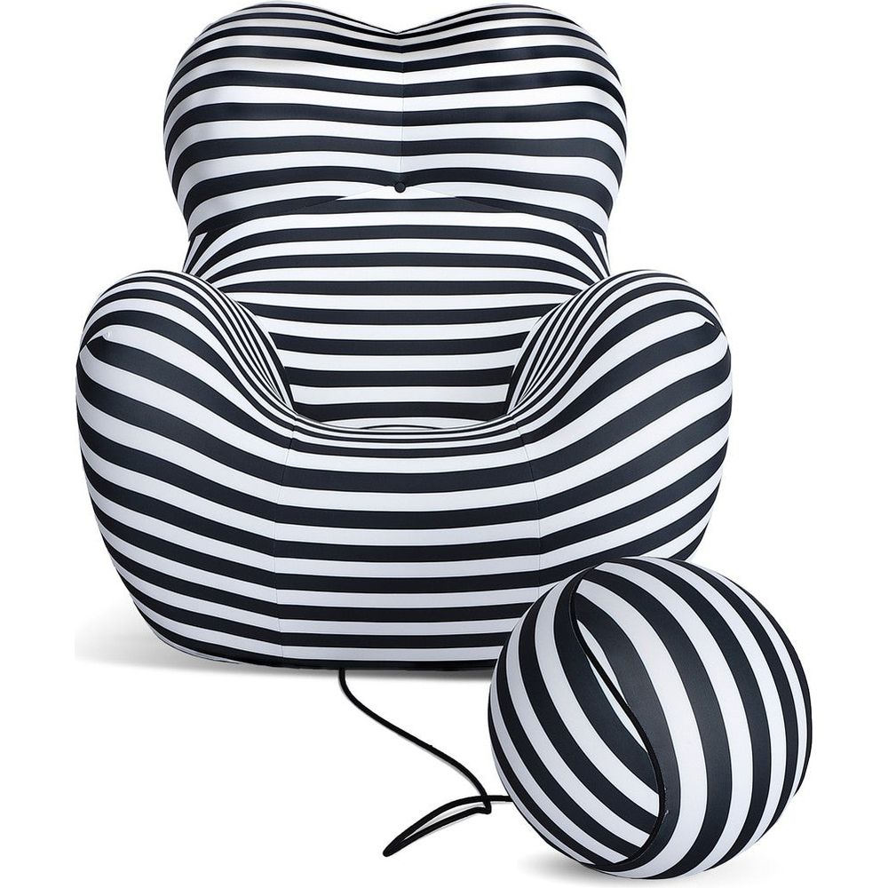 Striped Up Chair with Tethered Ball Ottoman-France & Son-FB8011BLKWHT-Lounge Chairs-2-France and Son