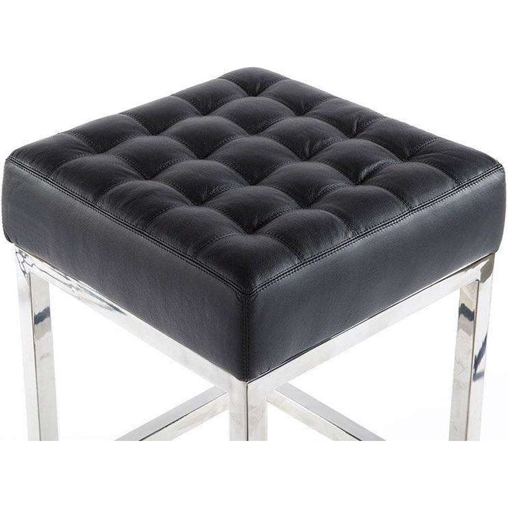 Mid Century Tufted Bar Stool with Black Leather-France & Son-FEB9605BLKB-Bar Stools-2-France and Son