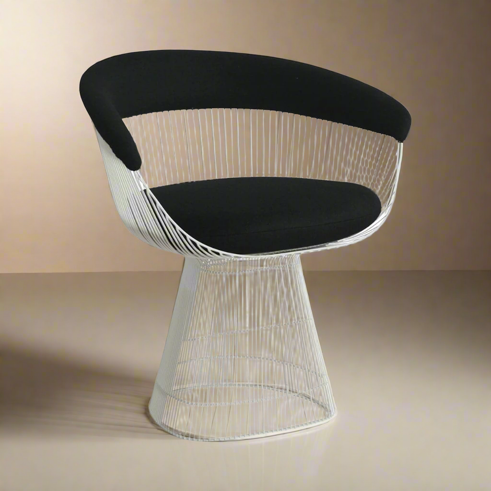 Platner Dining Chair - Matte White with Black Fabric