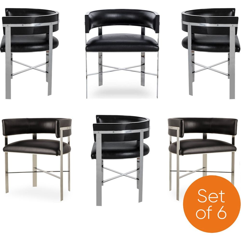 Kelly Hoppen Art Dining Chair - Black Leather - Set of 6