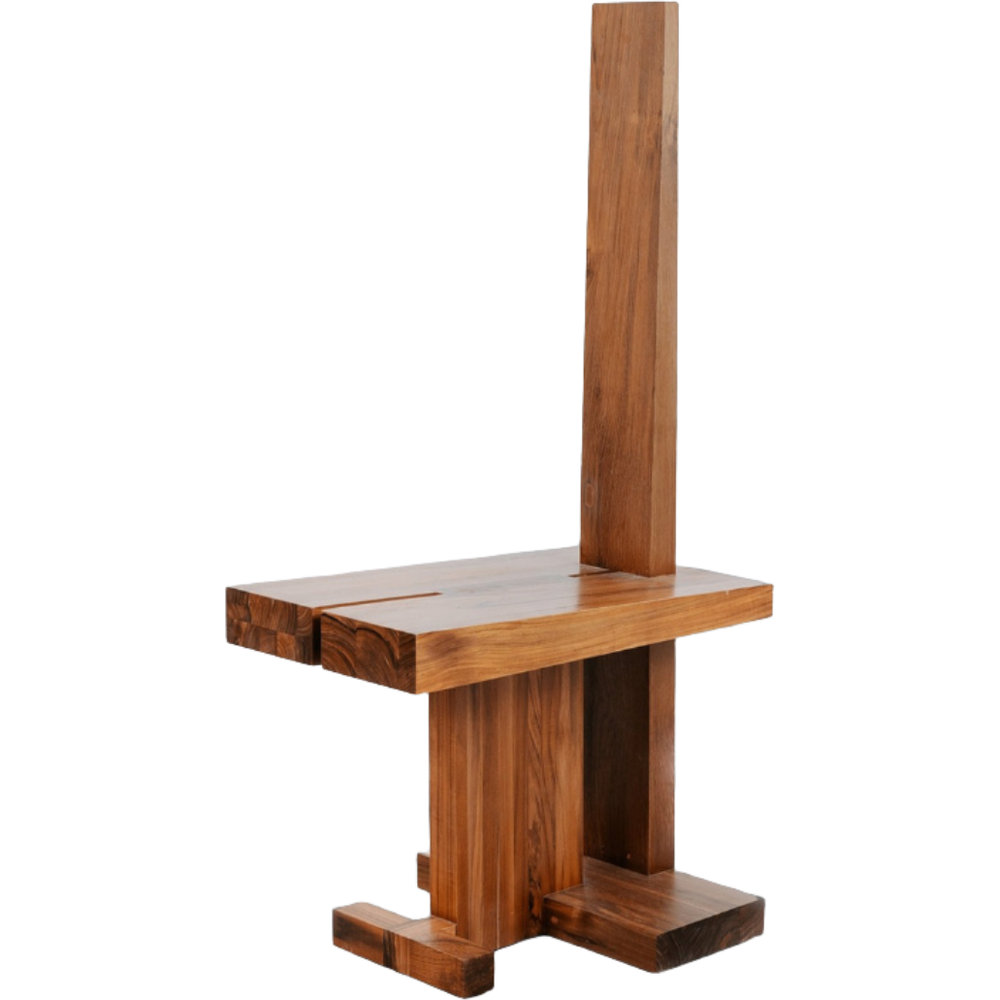 Brutalist Damla Primitive Teak Side Chair-France & Son-FL1011NTRL-Dining Chairs-1-France and Son