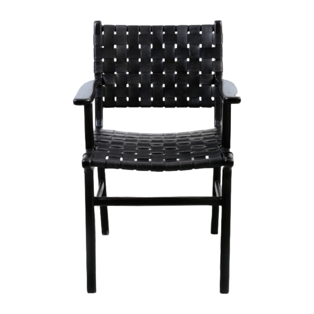Cahyo Woven Leather Dining Armchair-France & Son-FL1016DBRN-Dining ChairsBrown-1-France and Son