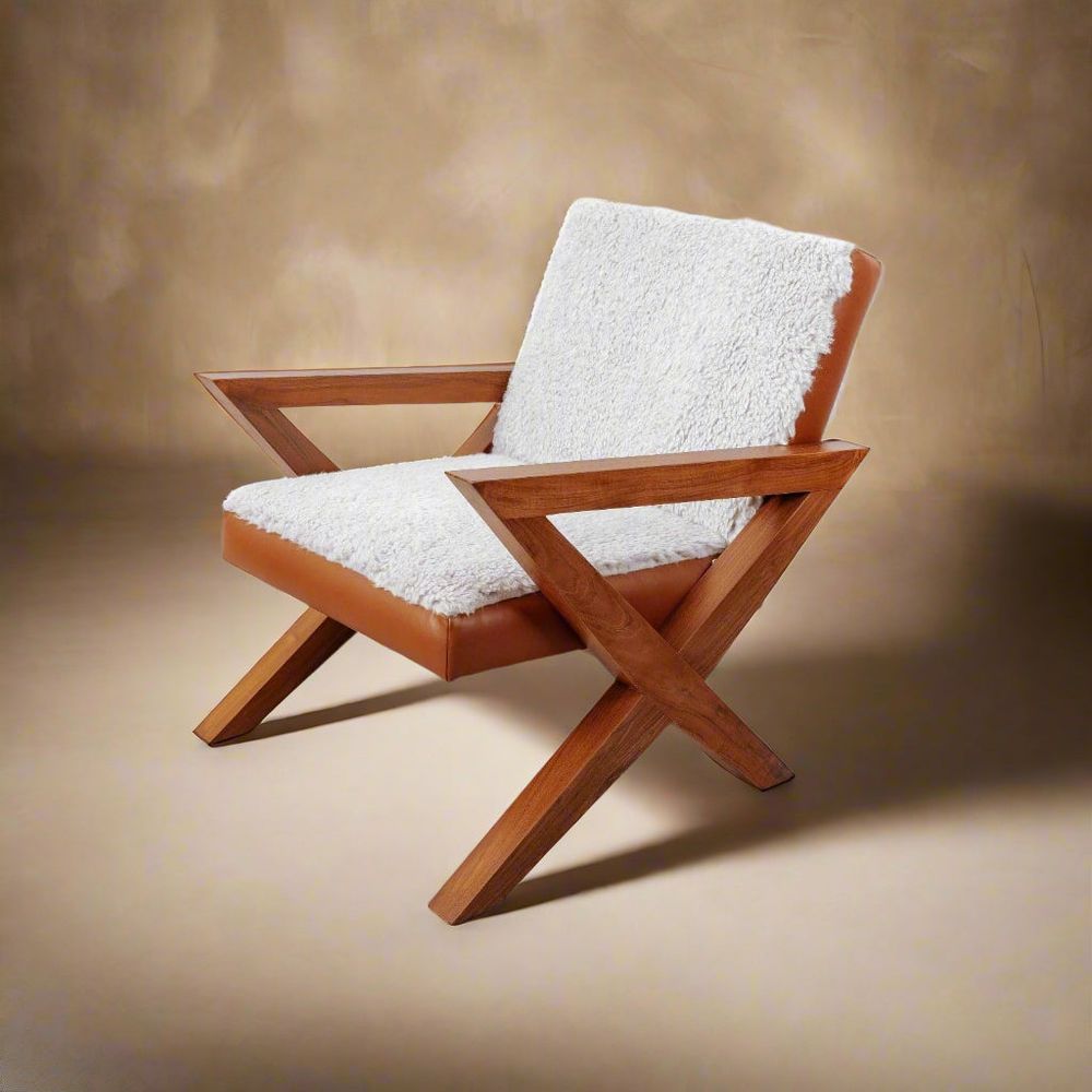 Jeanneret X Lounge Chair - Shearling-France & Son-FL1019-Lounge Chairs-1-France and Son
