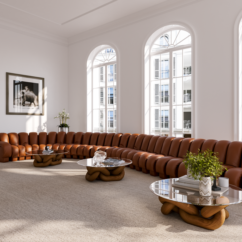 Non Stop Infinity Sofa Pieces - Leather-France & Son-FL1051LBRN-C-SectionalsBrown-Middle Element-2-France and Son