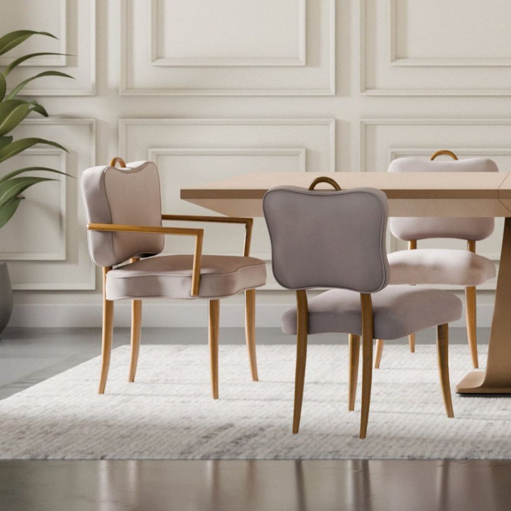 Royere Dining Arm Chair - Velvet-France & Son-FL1087H-BGE-NEW-Dining Chairs-2-France and Son