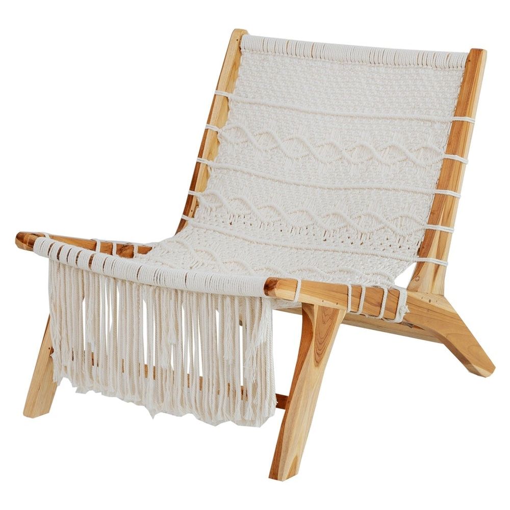 Teak Macrame Lounge Chair-France & Son-FL1093-Lounge Chairs-1-France and Son