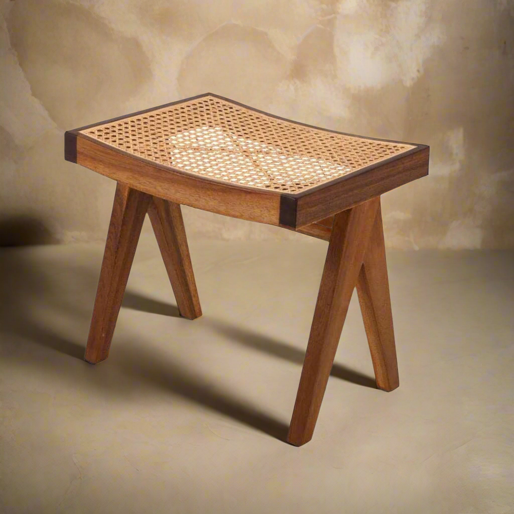 Hand Caned Jeanneret Ottoman/Stool