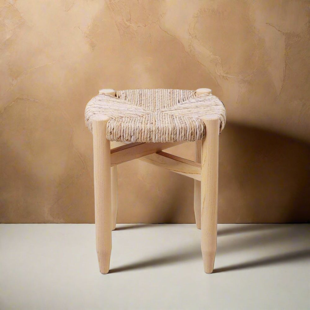 Perriand Teak Woven Stool-France & Son-FL1119IVORY-Stools & OttomansIvory-8-France and Son