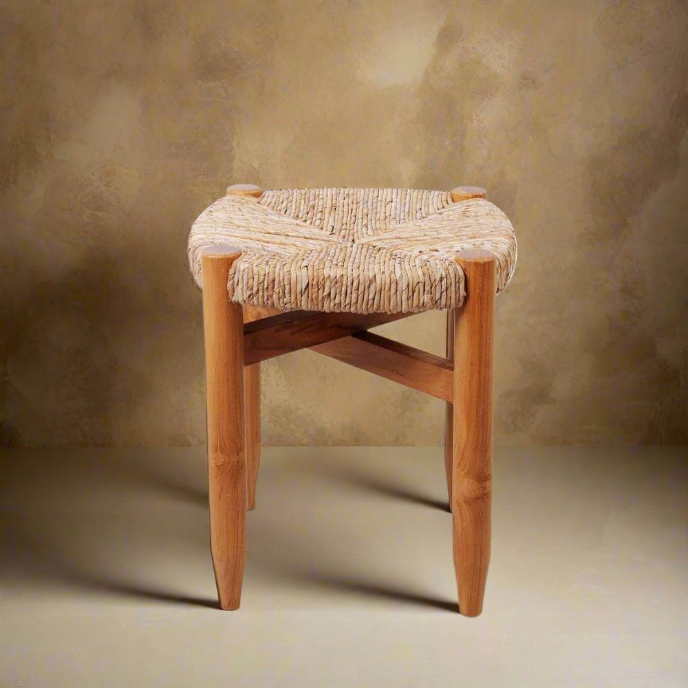 Perriand Teak Woven Stool-France & Son-FL1119IVORY-Stools & OttomansIvory-6-France and Son