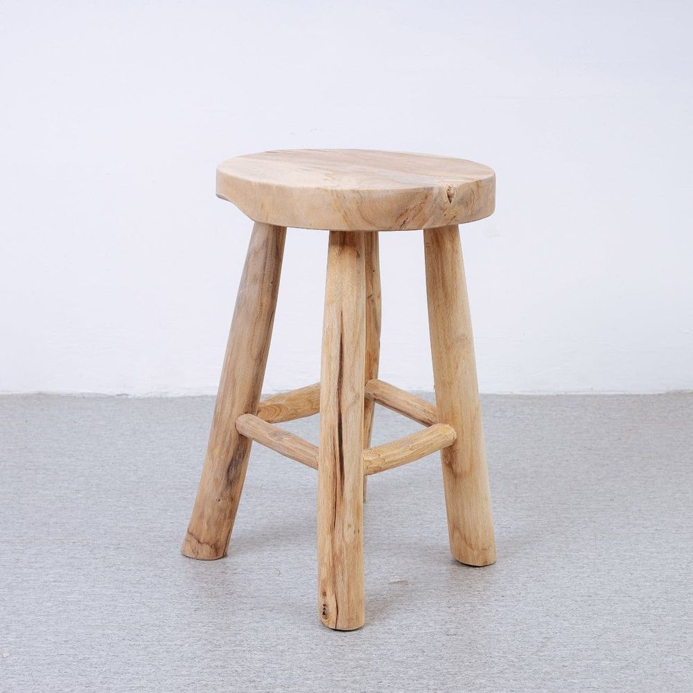 Kiran Teak Wood Stool-France & Son-FL1129-Bar StoolsDining Stool-1-France and Son